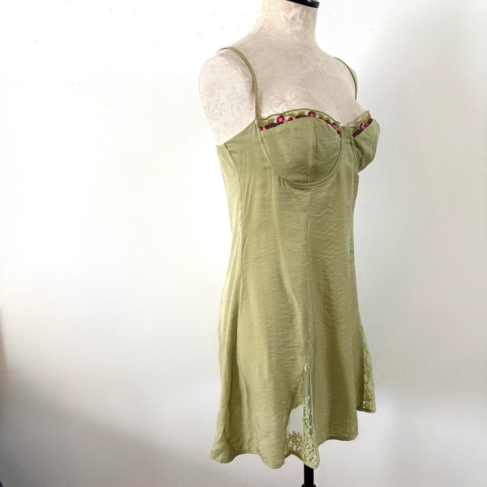 Princess Polly floreto green mini dress bustier cup embroidered floral size 8 - Picture 8 of 9